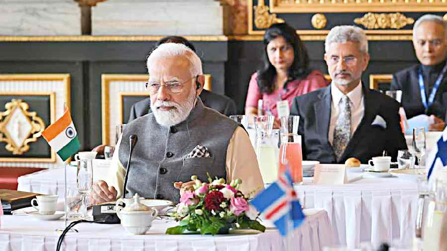 The prime minister of India, Narendra Modi, at the second India-Nordic Summit
