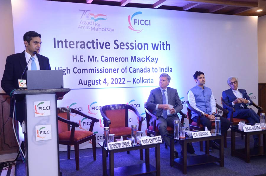 The Federation of Indian Chambers of Commerce & Industry (FICCI) uploaded this photograph on Twitter on Thursday with the caption: “Mr Rudra Chatterjee, Chair, FICCI West Bengal State Council and MD, Luxmi Group, delivers the welcome address at the interactive session with Mr Cameron MacKay, High Commissioner of Canada to India, organized by FICCI West Bengal State Council at Kolkata today.”