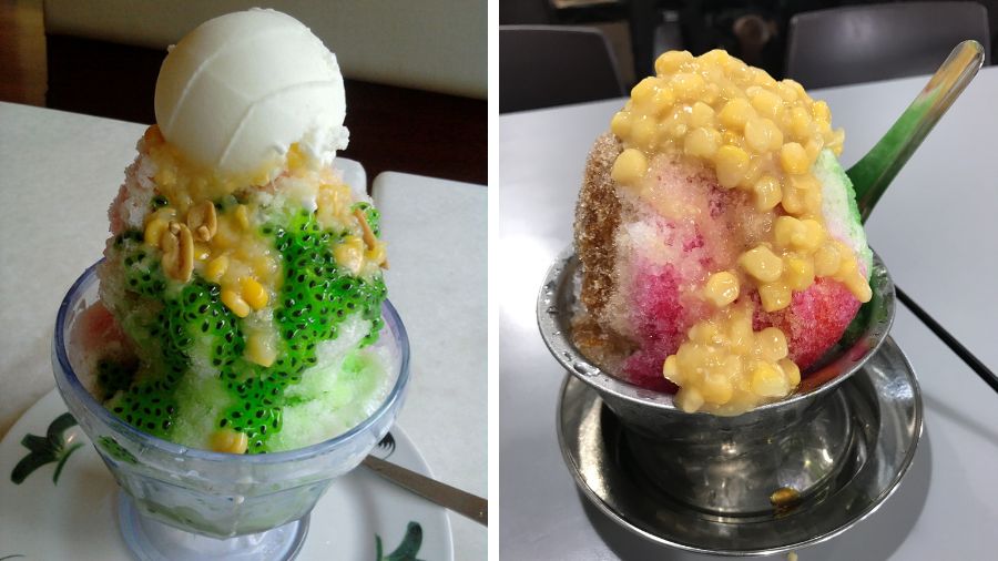 'Ais kacang': One thing you might not find a lot of in Singapore are traditional desserts. The 'ais kacang' is the one sweet thing that every hawker centre and swanky restaurant has on the menu. This shaved-ice dessert has a host of toppings — sweet red beans and sweet corn (odd, but delicious), coconut milk, rice noodles, sugar syrups, grass jelly and palm seeds. A fine dine 'ais kacang'  might come with a scoop of ice cream. MK recommends: Anywhere really, but the Chinatown ones are especially nice. Try the melon flavoured one that comes with little sweet melon balls