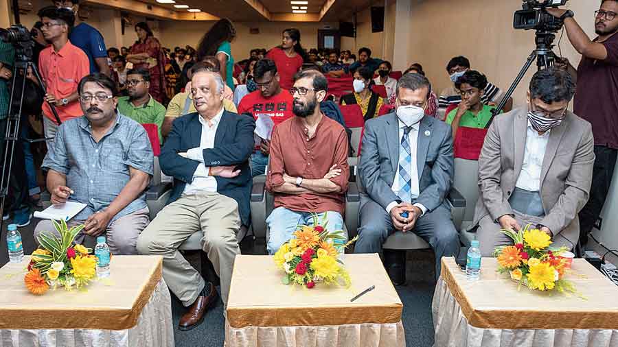 (From left) Guests Ashoke Viswanathan, Kunal Sarkar, Chandril Bhattacharya and Andalib Elias seated in the audience