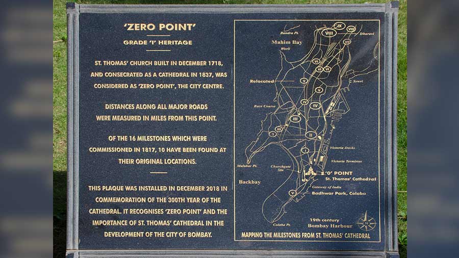 The 'Zero Point' plaque outside the church