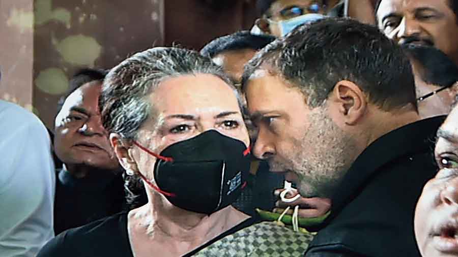 Rahul and Sonia Rahul Gandhi during the protest march.