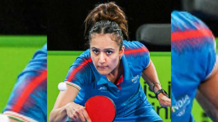 Manika Batra in action against Australia’s Minhyung Jee in the women’s singles round-of-16 match in Birmingham on Friday.