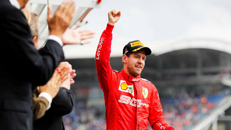 Vettel after a stupendous performance for Ferrari in the German Grand Prix in 2019