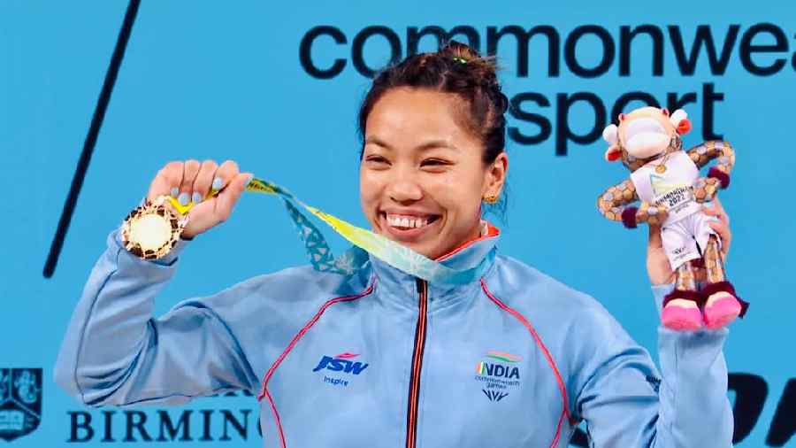 Mirabai Chanu won India's first Gold medal in women's weightlifting, 49 kg 
