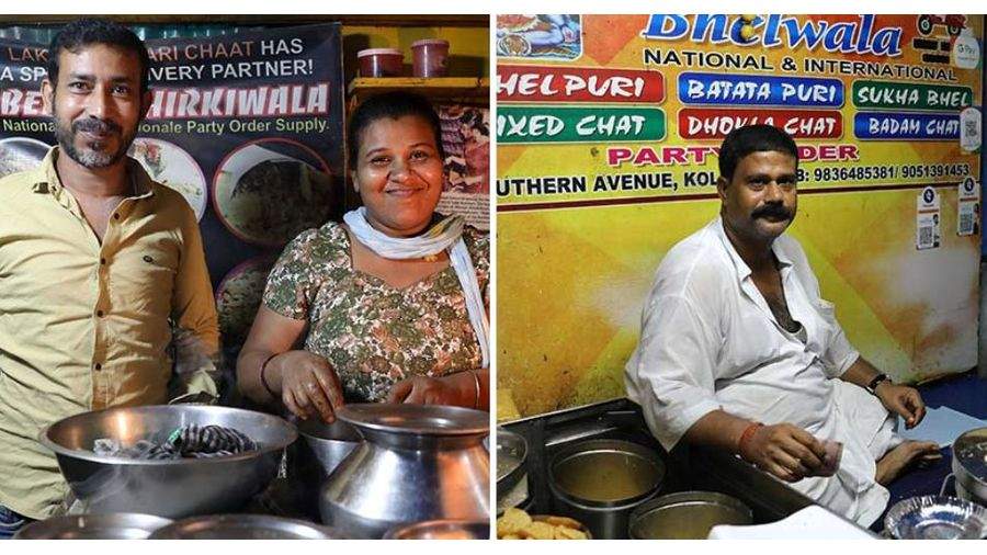 Bepul Dey’s stall (right) is open from 4pm to 10pm, while Chandu Saha sits at his stall from 2pm to 10pm