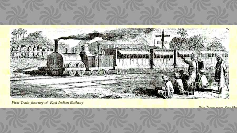 A sketch of the first train from Howrah in 1854 from the book Vibrant Edifice — The Saga of Howrah Station