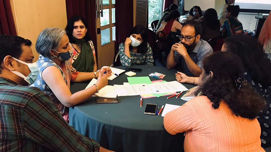 Teachers take part in a workshop at the History for Peace conference