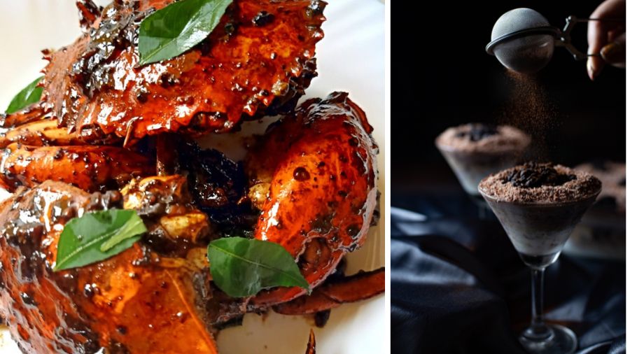 Singapore Black Pepper Crab by Gooseberri and Chocolate Monte Carlo by Homely Zest
