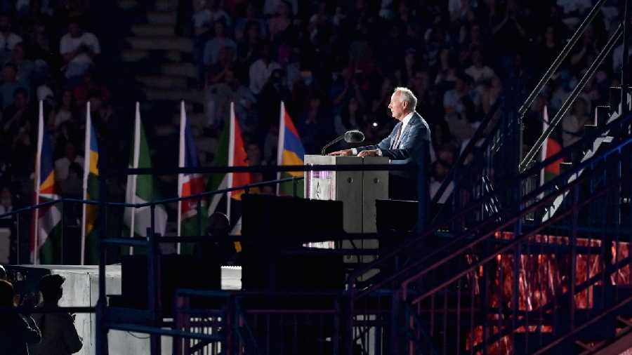 John Crabtree OBE, Chairman of the Birmingham 2022 Organising Committee, speaks during the closing ceremony of the Commonwealth Games 2022 (CWG)