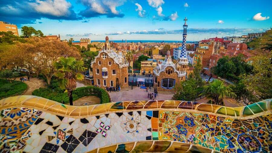 A view of Barcelona from the terrace at Park Güell, one of Antoni Gaudi's masterpieces