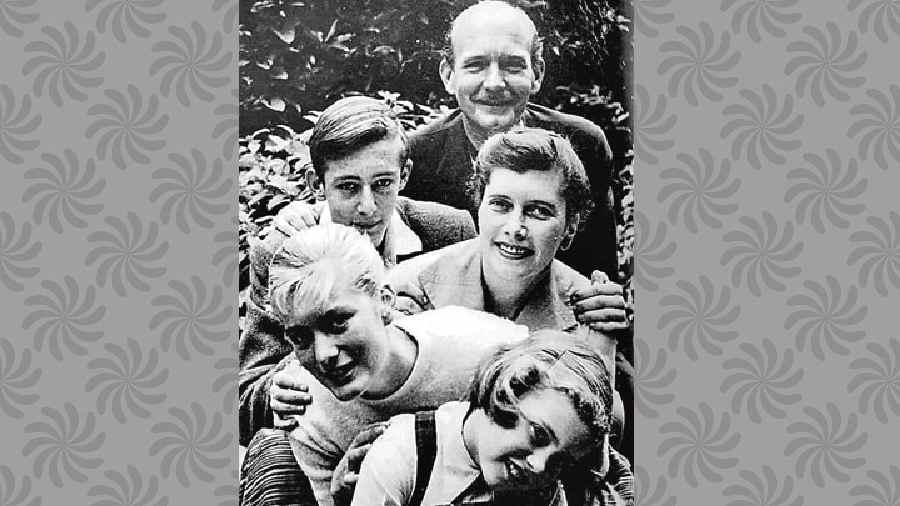 Olivia Newton-John (bottom) with her sister Rona, mother Irene, brother Hugh, and father Brin in Australia in the mid-1950s. Irene, was the daughter of Nobel Prize-winning physicist Max Born. 