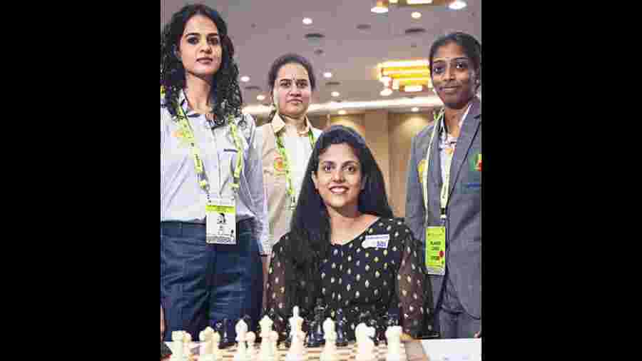 India women’s A team which won bronze at the Chess Olympiad on Tuesday.