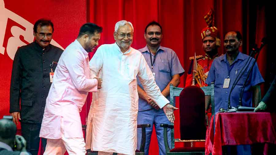 Bihar CM Nitish Kumar with his Deputy Tejashwi Yadav