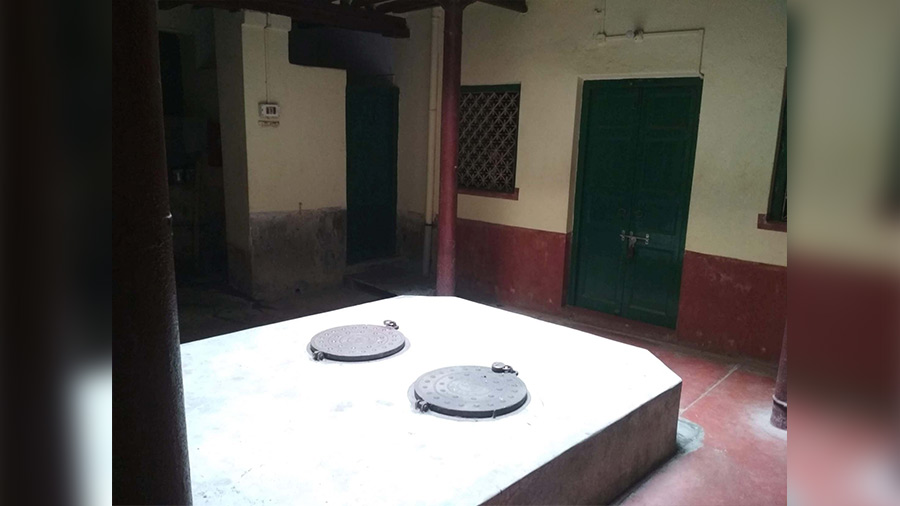 The interior of Bhujanga Bhusan Dhur's residence where arms were unpacked from a wooden case
