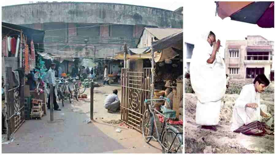 A 2008 snapshot of BD Market, the oldest market in the township. Pictures from The Telegraph archives. (Right) A bhit puja in IA 268, from the early-1990s. Picture courtesy Surjo Roy