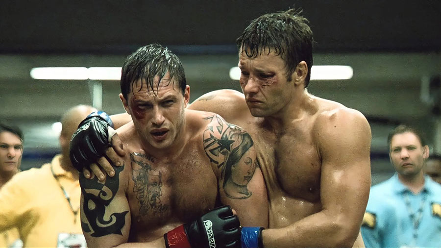 (L-R) Tom Hardy and Joel Edgerton in a still from Warrior. 