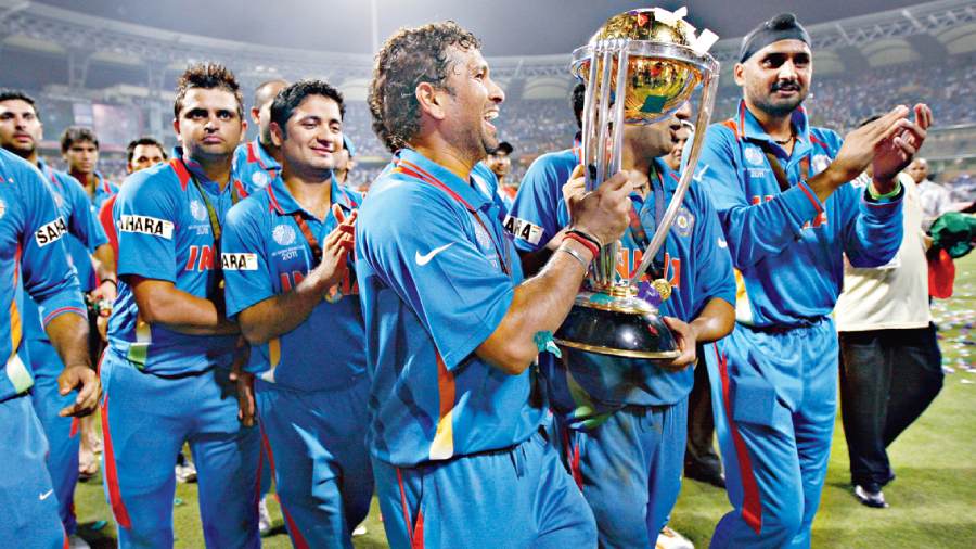 The Indian team after winning the ICC Cricket World Cup in 2011