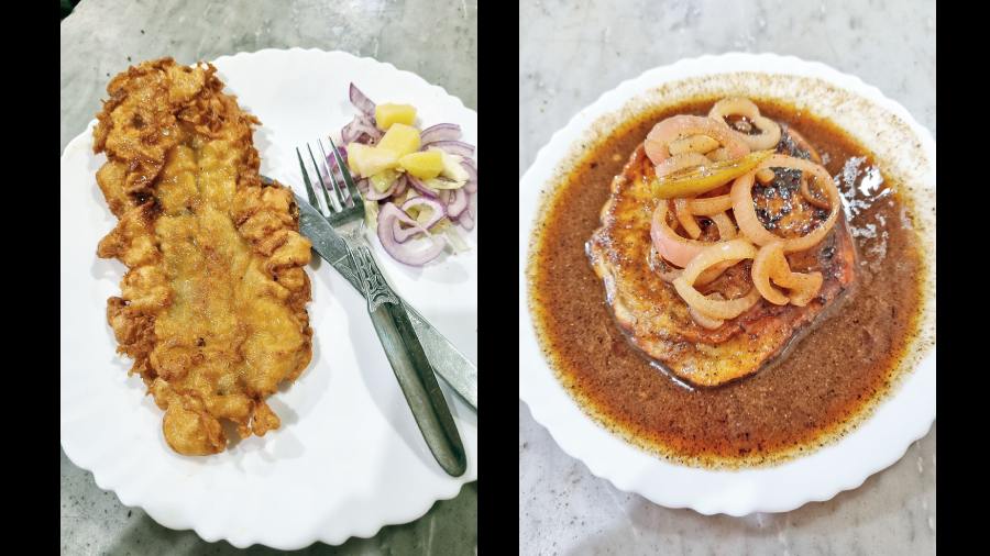 Prawn Cutlet (right) and Chicken Steak (bottom right) at Allen Kitchen