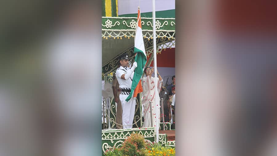 West Bengal chief minister Mamata Banerjee hoists the National Flag.