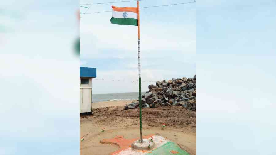 The National Flag flutters at the club in Tajpur near Digha on Monday