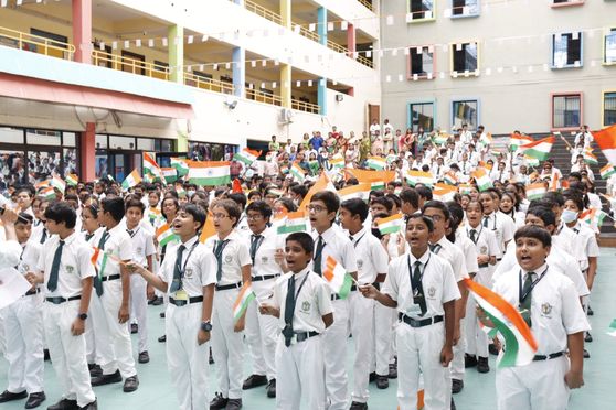 Students singing national song on the occasion of 15th August 