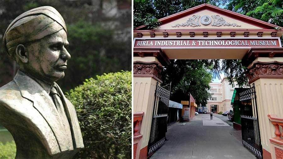 (L-R) A bust of C.V. Raman and the BITM entrance