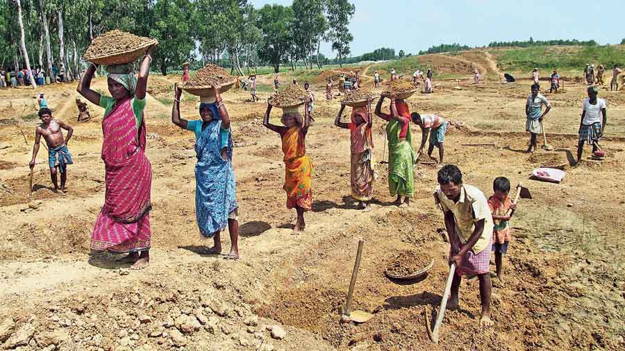 Work under the MGNREGA 100 days’ scheme in Birbhum. 