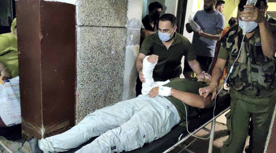 A policeman undergoing treatment for a bullet injury at GMC hospital, in Jammu district, Wednesday, Aug. 17, 2022. The cop was injured in an encounter with a Pakistani terrorist in Arnia sector. 