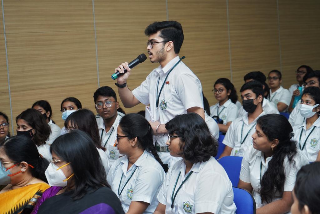 Students at DPS, Ruby Park posing questions to Ankita during the gathering 