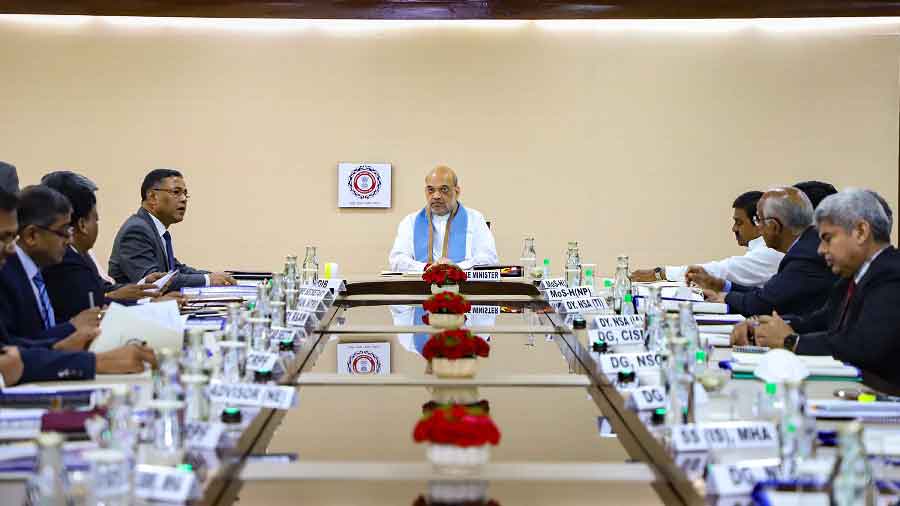 Union Home Minister Amit Shah addresses the National Security Strategies (NSS), attended by top police officers of the country in Delhi.