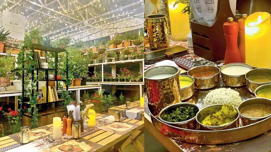 “The taste of the food in Uttarakhand is beautiful and underrated,” said executive chef Amitesh Virdi. For dinner at the JW Greenhouse we were served the magnificent Kumaoni Thali consisting of kandli ka saag from Tehri, mandowe ki roti from Tehri, gahat ki dal from Uttarkashi, jhangore ki kheer from Pauri, aloo jakhya from Nainital, laal bhat from Vikasnagar, chainsoo from Uttarkashi, thechwani from Rudraprayag, and cucumber raita from Kumaon.