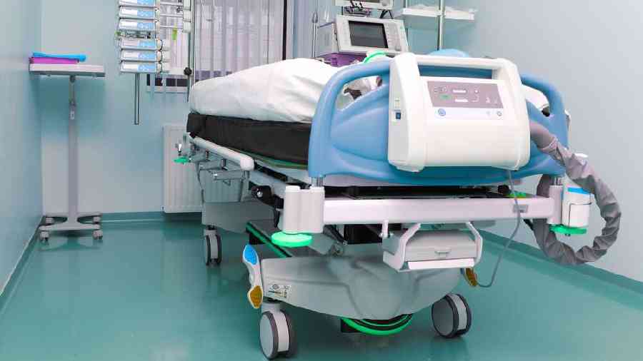 A bed at a city hospital. 