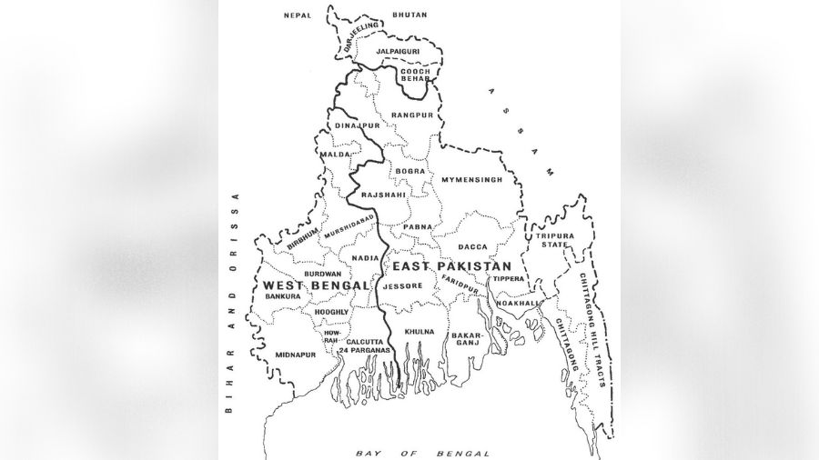 The Radcliffe Line showing the division of West Bengal and East Pakistan, today’s Bangladesh