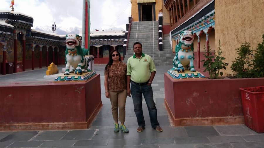 Chandan with his wife Sucharita Pandit at the Thiksey monastery in Ladakh