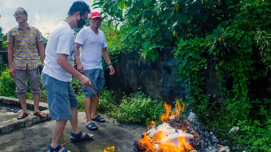 The burning of ghost money or joss paper