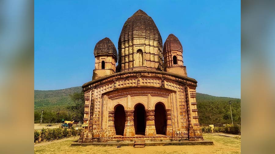 The restored Pancharatna temple at the foothills of the Panchkot hills