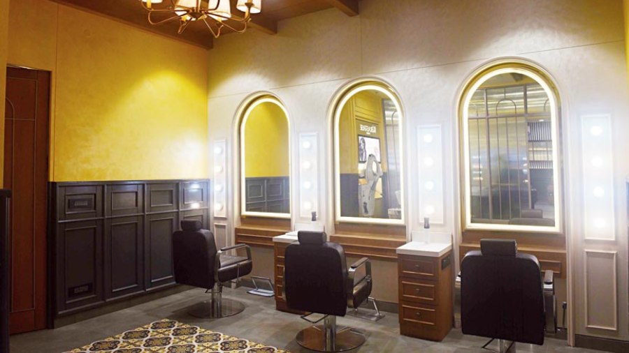 A well-lit room with large mirrors is dedicated to the Kerastase ritual services including luxury hair care. The services provided are shampooing, conditioning, Ritual Spa, and are required to follow round the year.