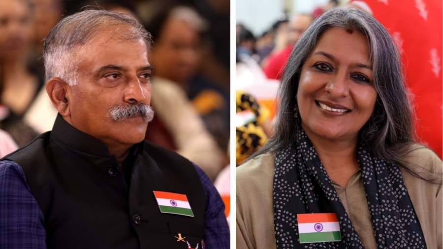 Lieutenant General Rana Pratap Kalita, GOC-in-C of the Indian Army's Eastern Command, and (right) social entrepreneur Nandita Palchoudhuri were in the audience