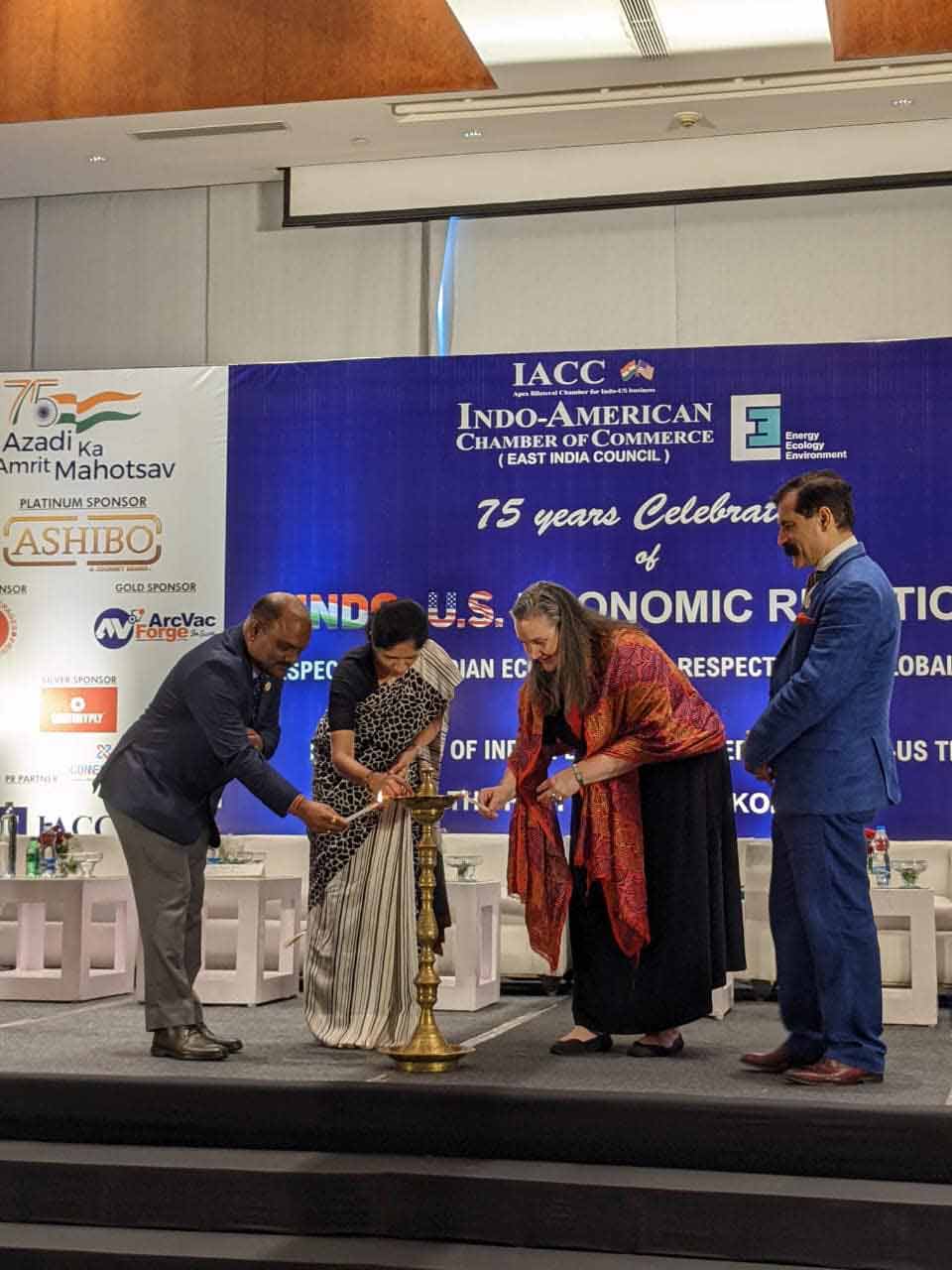 US consul general Melinda Pavek inaugurates a conclave hosted by the Indo-American Chamber of Commerce, Eastern Region Council, on Wednesday. The conclave has been organised to celebrate 75 years of the 'economic relationship' between the US and India.