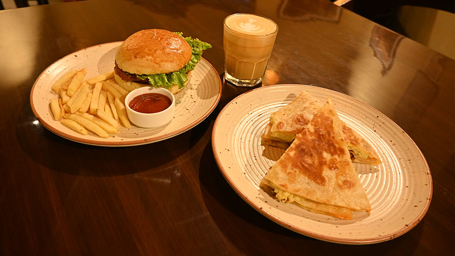 The Fried Chicken Burger, Three-layered Tortilla and Red Cappuccino