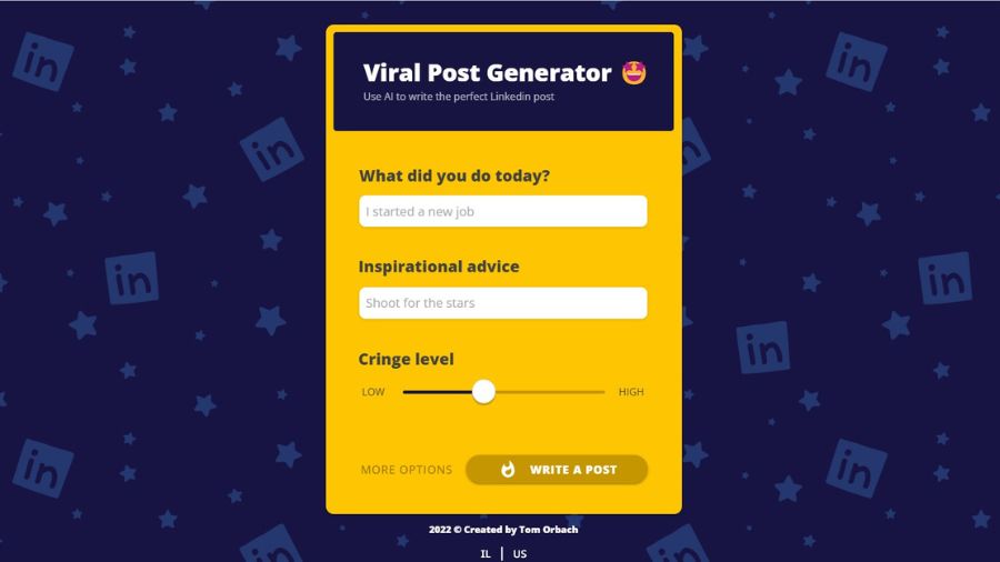 The online application Viral Post Generator was created by developer Tom Orbach