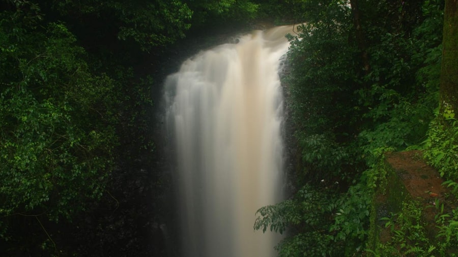 The stunning Nangartas waterfall plunges into a huge drop below