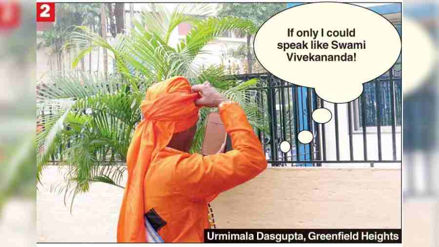 What is the baul thinking while fixing his turban looking at his cellphone?