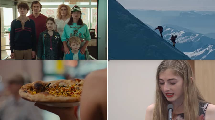 Stills from ‘White Noise’, ‘Broad Peak’, ‘Chef's Table: Pizza’ and ‘The Dreamlife of Georgie Stone’. 