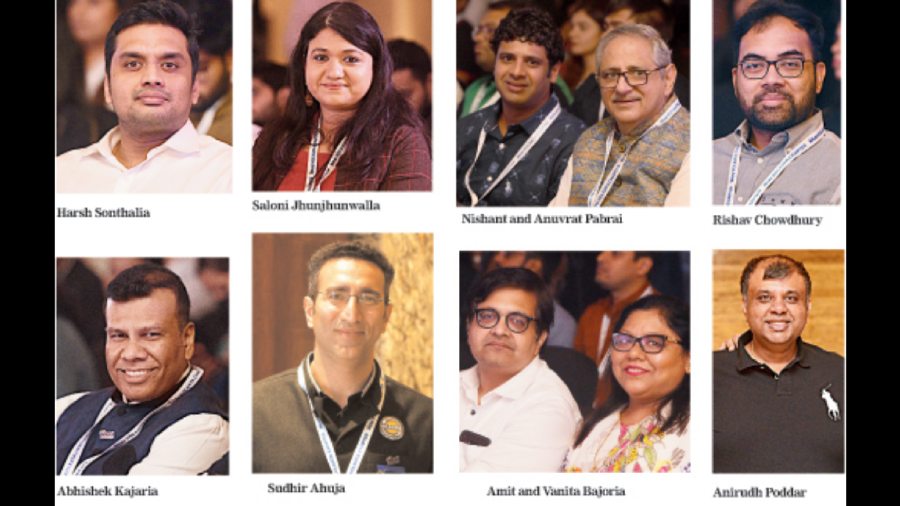 (L to R) Harsh Sonthalia, Saloni Jhunjhunwalla, Nishant and Anuvrat Pabrai, Rishav Chowdhury, Abhishek Kajaria, Sudhir Ahuja, Amit and Vanita Bajoria, Anirudh Poddar