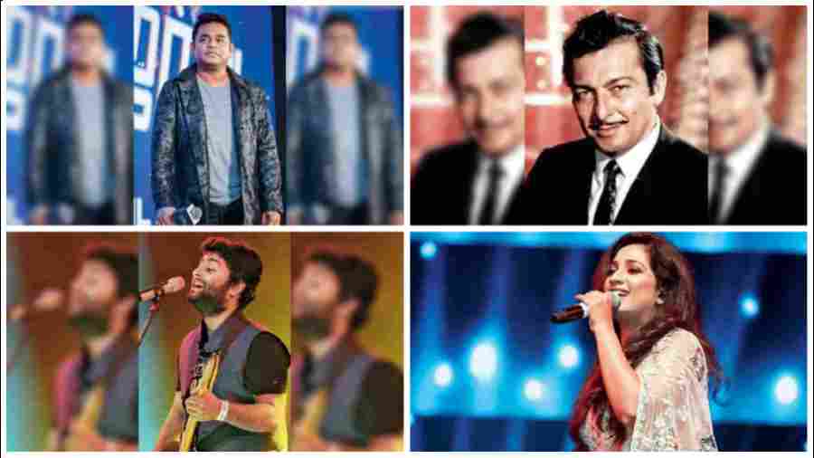 Clockwise from top left: A R Rahman, Madan Mohan, Shreya Ghoshal, Arijit Singh