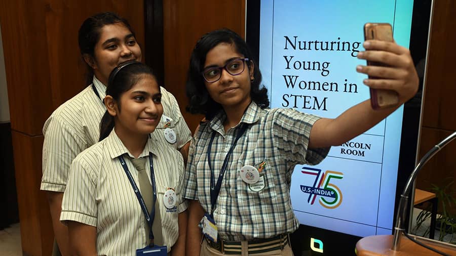 Students at the grand finale of “Nurturing Young Women in STEM project” at the US consulate on Friday, August 26. The objective of the event was to encourage young women to take up science as a career. 