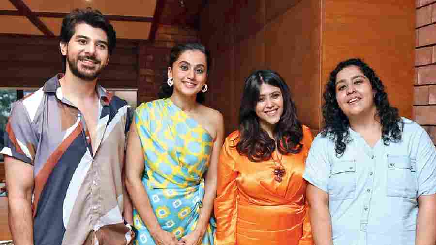 “Taapsee is stunning, with so much talent and so many excellent films under her belt. I admire her for her hard work and the fact that she is self-made. I’m inspired by her confidence and apply it to my work as well,” said Simran Kapur (extreme right), entrepreneur of a home bakery called Cookey Monkey. Simran also gifted some of her baked goods to the cast of Dobaara, with Taapsee, Pavail and Ekta immediately going chomp-chomp!