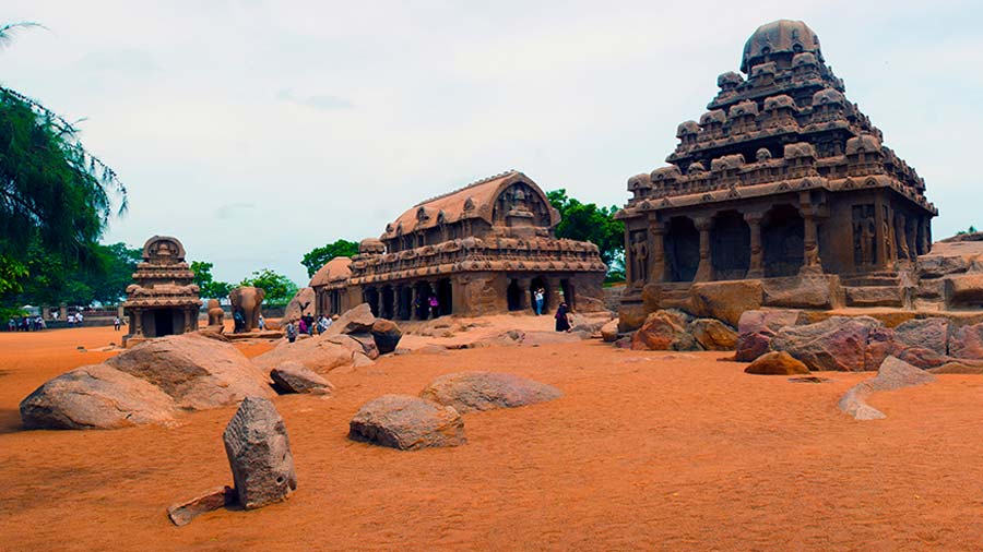 The temple complex houses five rathas dedicated to the Pandava brothers and their wife, Draupadi
